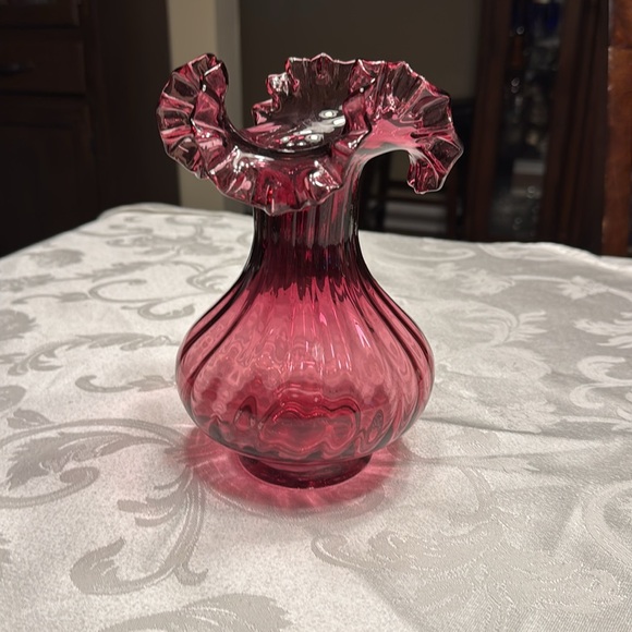 Vintage Fenton cranberry art glass w/ ruffeled edge. - Picture 2 of 6